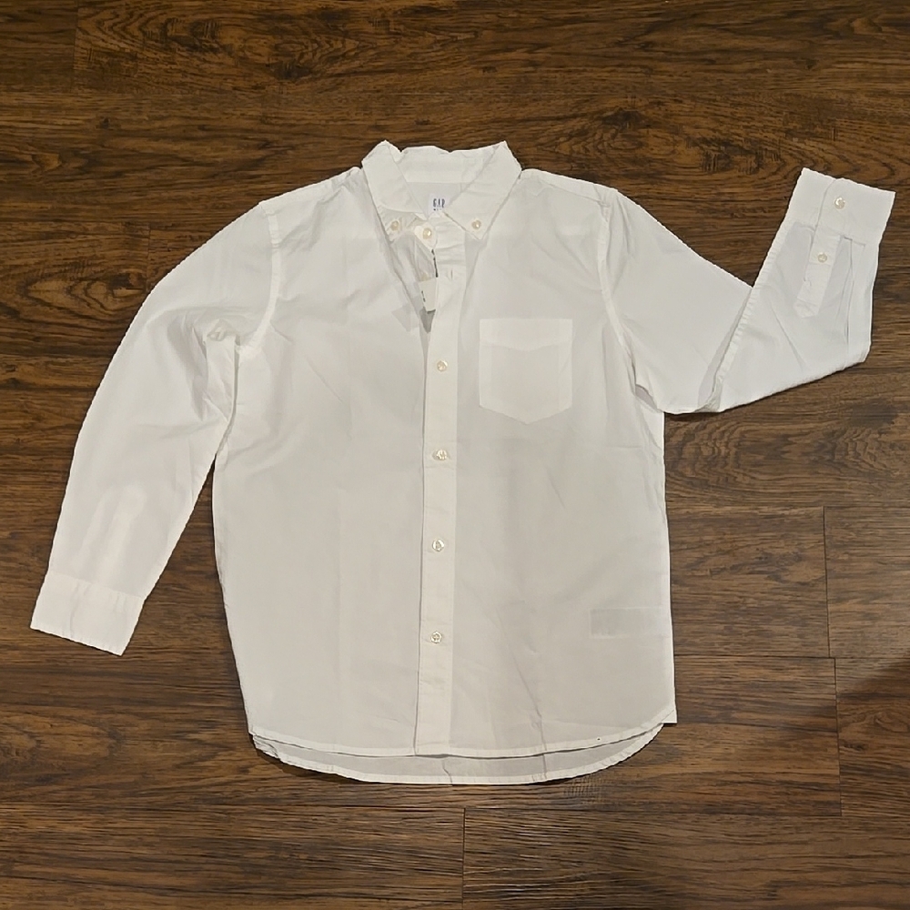 GAP Boys White Button Down Shirt Classic Long Sleeve